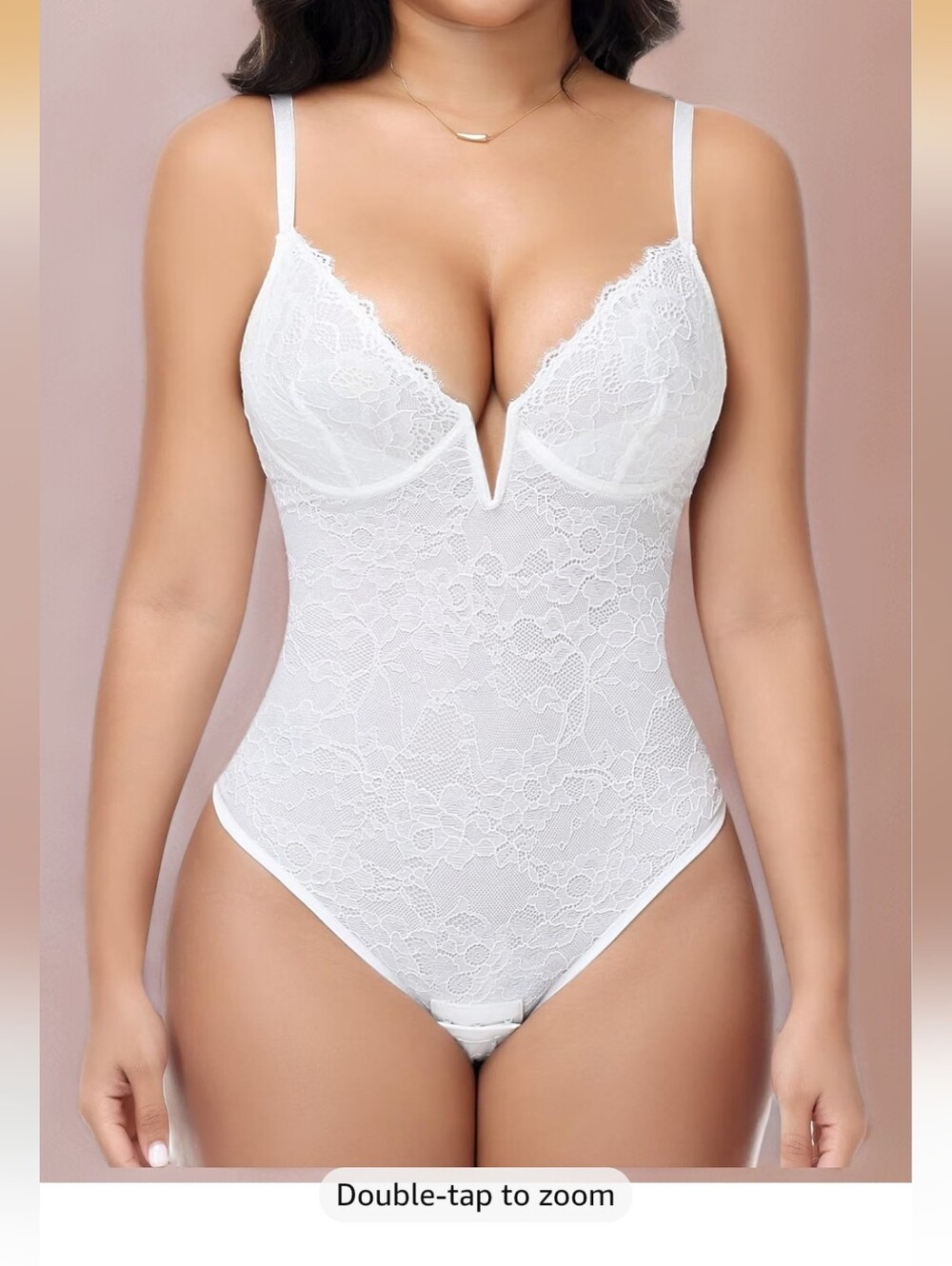 Lace Plunge Bodysuit - White Size XL